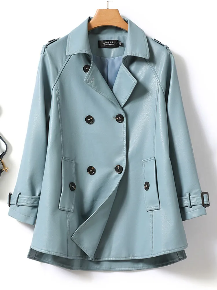 ミディアムからロング丈の女性のルーズフィット 2025 春服新しいウインドブレーカー スタイルのレザー ジャケット気質トレンディなコート