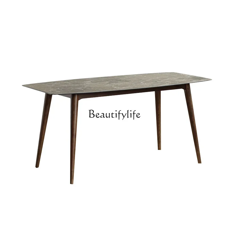 

P13Nordic imported rock slab dining table small apartment living room log ash wood dining table