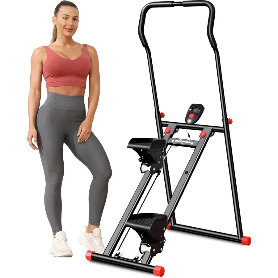 Klappbarer Treppensteiger für Heimfitness Vertikaler Klettertrainer mit Verstellbarem Lenker und Pedalen Ganzkörper-Kardio-Workout