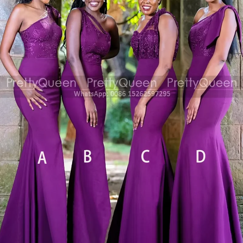 

Customized Mermaid Bridesmaid Dresses Appliques One Shoulder Long Trumpet Sleeveless Wedding Party Dress Maid Of Honor