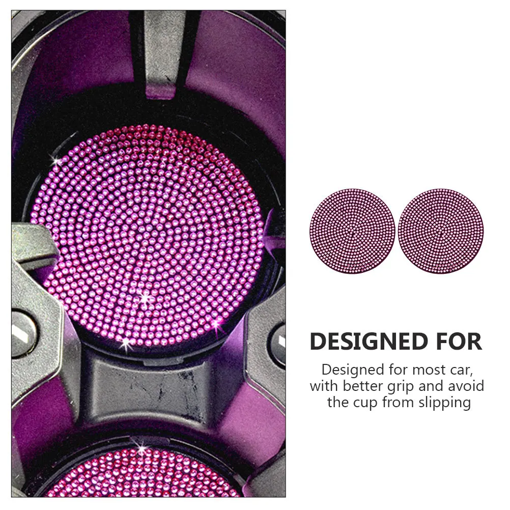 

2Pcs PVC Car Cup Coasters Non-Slip Round Auto Vehicle Water Cup Holders Rhinestone Crystal Coaster Car Accessories for Women