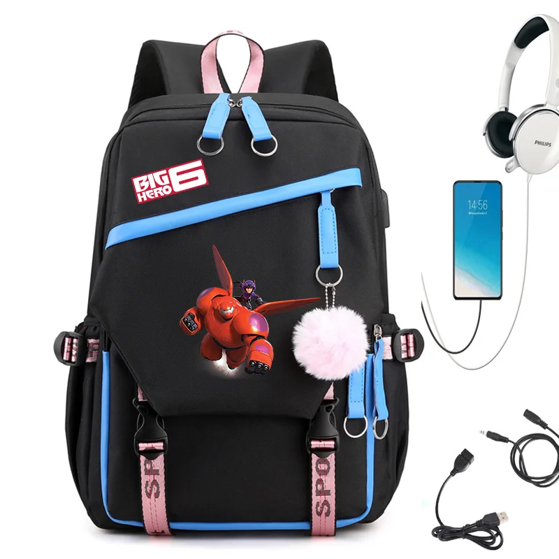 

Disney Big Hero 6 Baymax Backpack for Girls Boys Teenager Children Rucksack Men Women Casual School Bags USB Charging Backpacks