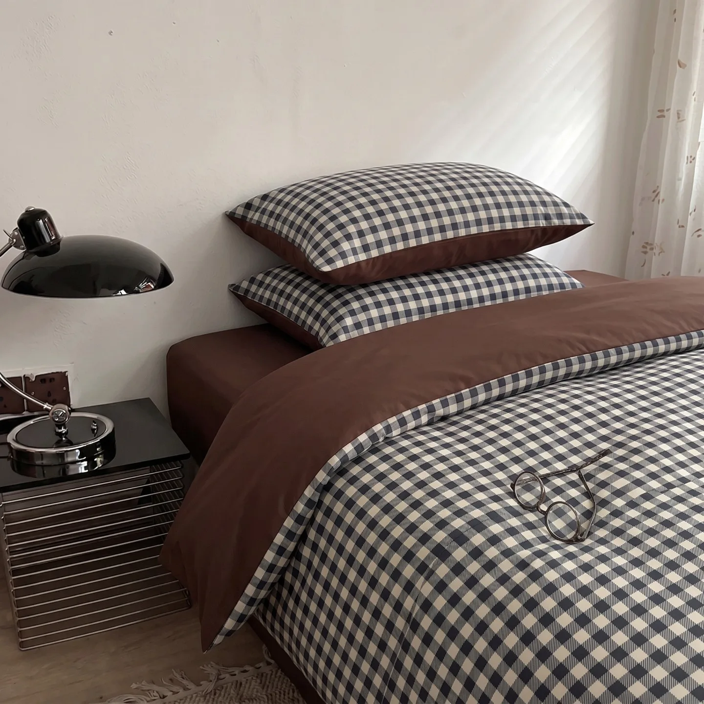 3/4PCS Bedding Set Brown Grid Soft Comfortable Duvet Cover Set Sheet Set for Home Bedroom Deocr Birthday Gift Machine Washable