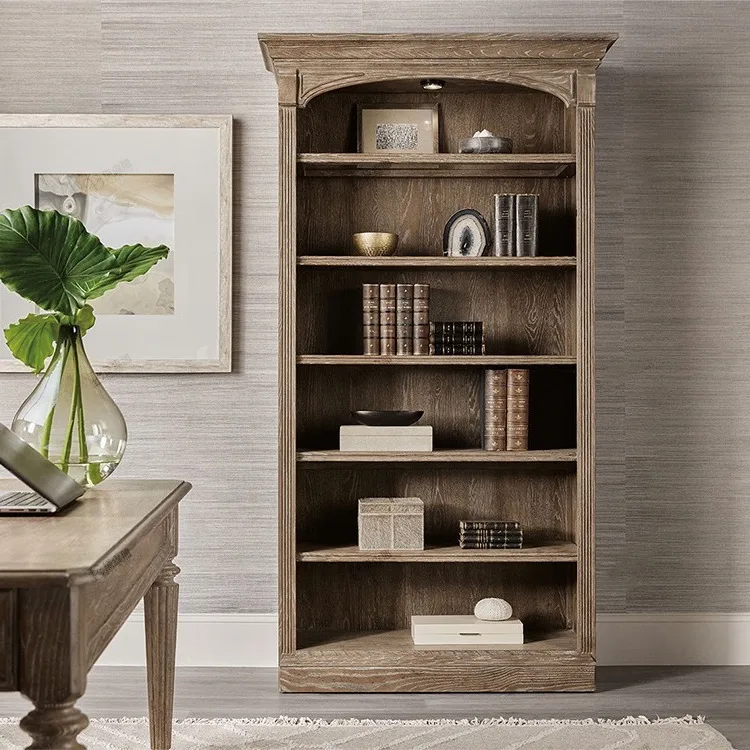 Solid wood bookcase combination oak doorless open multi-layer shelf bookshelf