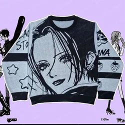 Y2K Harajuku Cartoon Girl wzór sweter japońskie anime damski luźny sweter z długim rękawem Goth Retro 2000s sweter bluza