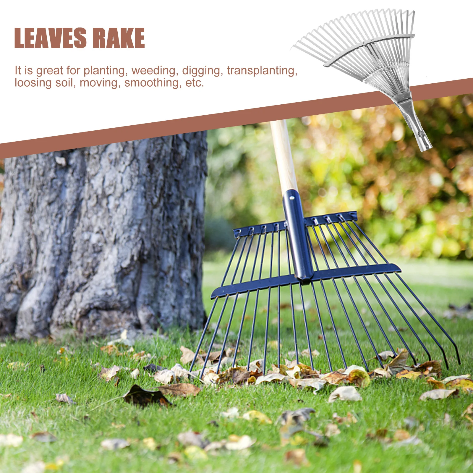 Durable Metal Garden Rake Adjustable Head for Leaves Weeding Digging Transplanting Small Lightweight Gardening Tool