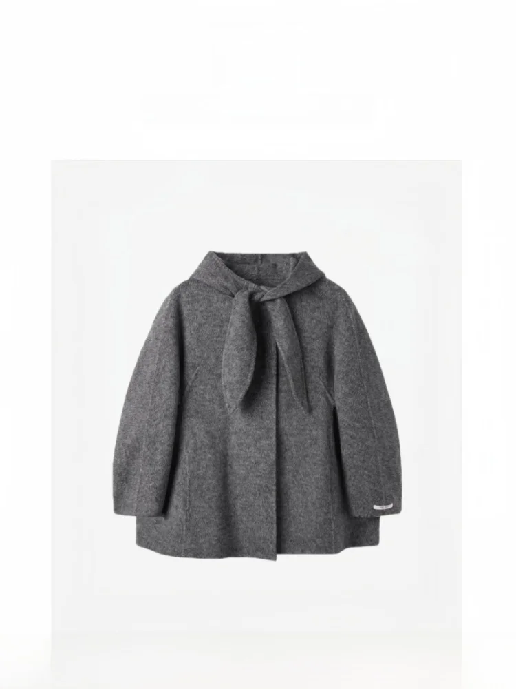 

Новое шерстяное пальто TheBarnnet средней длины с ушками кролика, в корейском стиле, свободного кроя, для повседневной носки, ручная работа, женское...