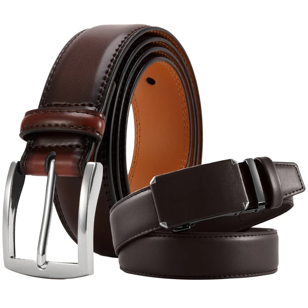 Men's High-quality Genuine Leather Long Needle Buckle Metal Automatic Buckle Men's Belt Casual Waist Belt Men's Multi-color 2PCS