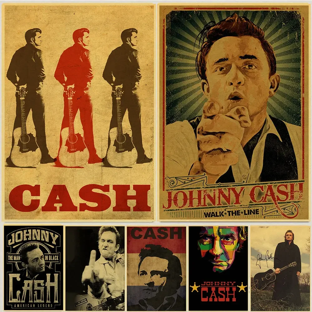 Vintage Johnny Cash Country Music Singer Retro Posters Home Decor Kraft Classic Wall Paper High Quality Art Painting