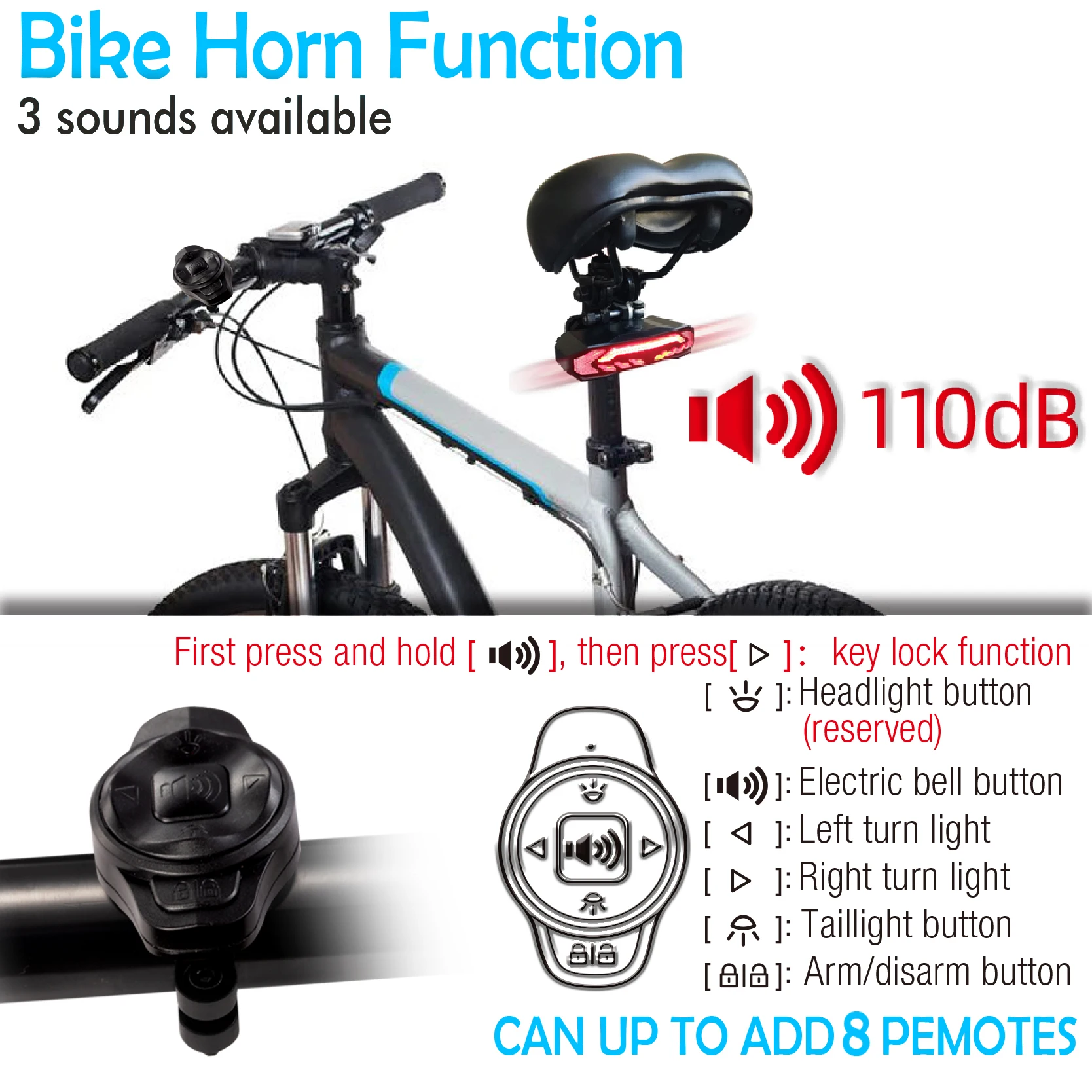 USB Rechargeable Bicycle Tail Light with Horn Bicycle Bicycle Light Smart Brake Vibration Alarm Mountain Bike Light
