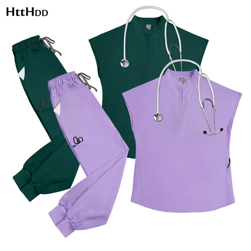Uniforme médico de enfermería para salón de belleza y Hospital, conjunto de Top de manga corta para correr, uniformes quirúrgicos, Ropa de Trabajo para enfermera