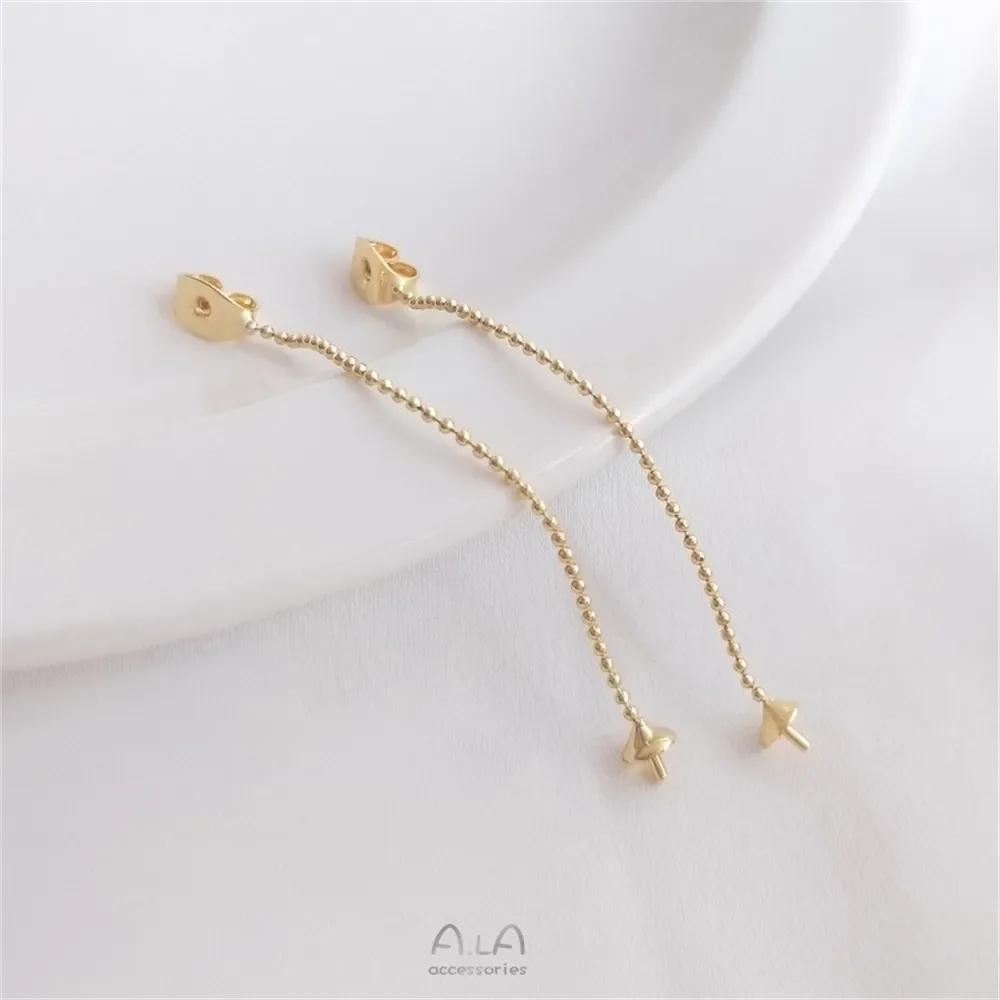 14K Gold-Color Ear Plug Tassel Chain Bead Support Ear Line DIY Pearl Earrings Hand-made Stud Earrings Jewelry Material E276