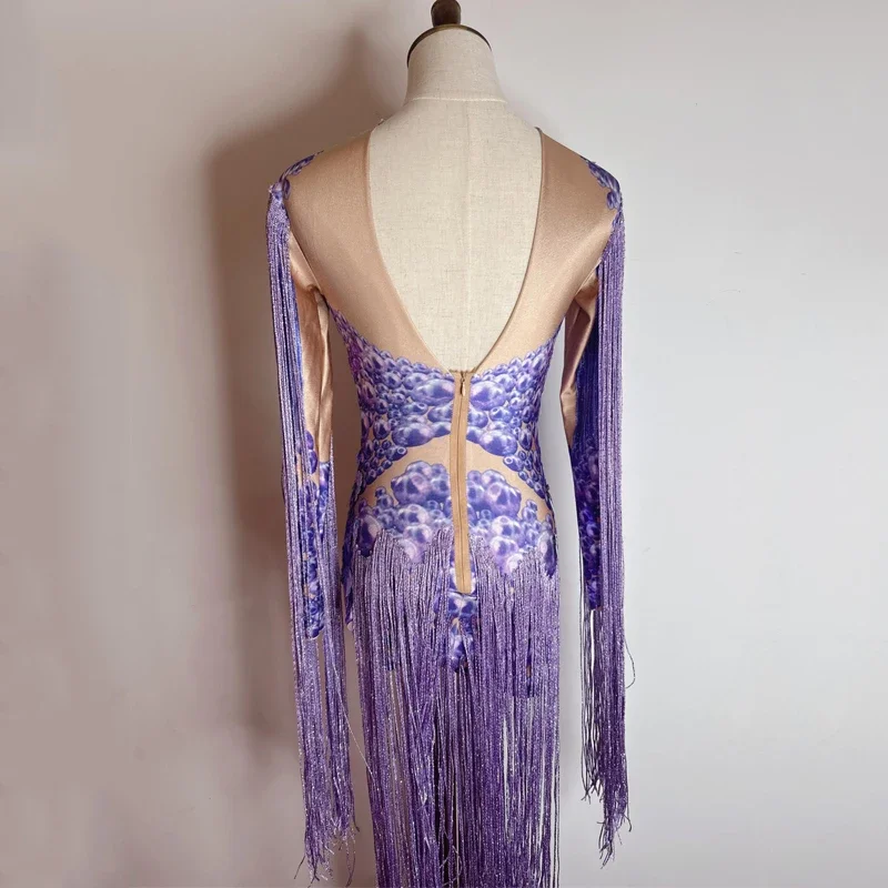 Body z fioletowymi dżetami, cekinami i długimi frędzlami, strój do tańca na rurze, damski kostium Gogo, odzież sceniczna do klubu nocnego, DJ, DS, XS5521