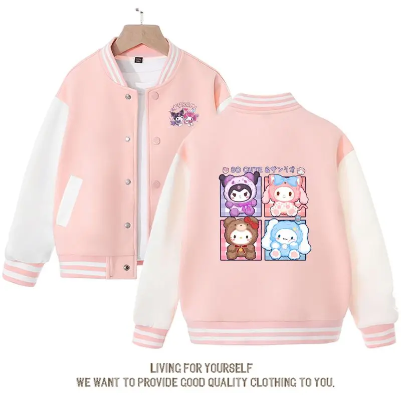 

Kawaii Sanrio Kuromi бейсбольная Униформа аниме мультфильм My Melody Cinnamoroll Hello Kitty Y2K для девочек повседневная куртка детские топы