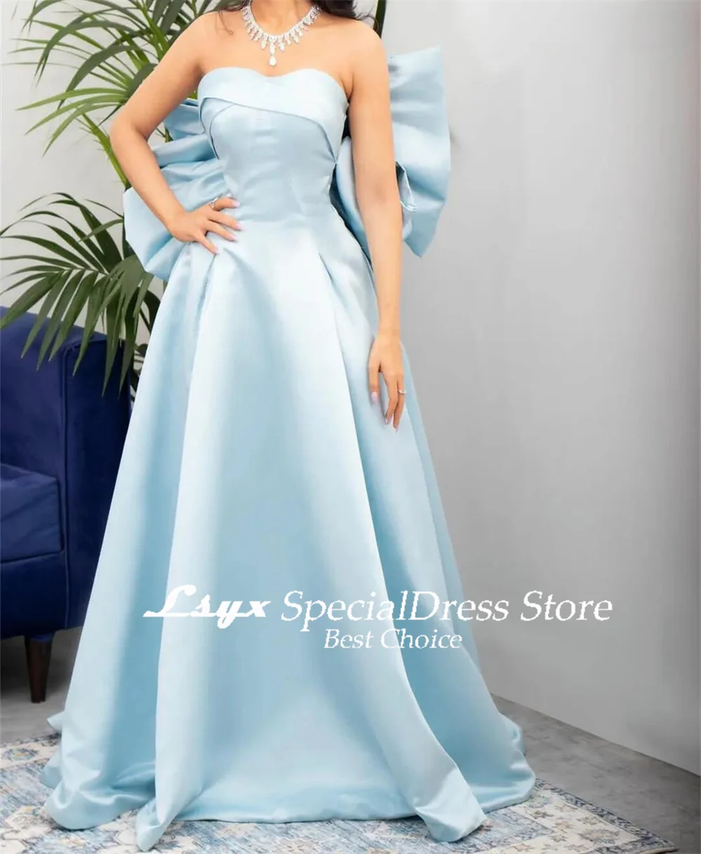 LSYX Elegant Prom Gown Big Bow Strapless A-line Evening Dresses Floor-Length Sweep Train Simple Solid Color Party Dresses