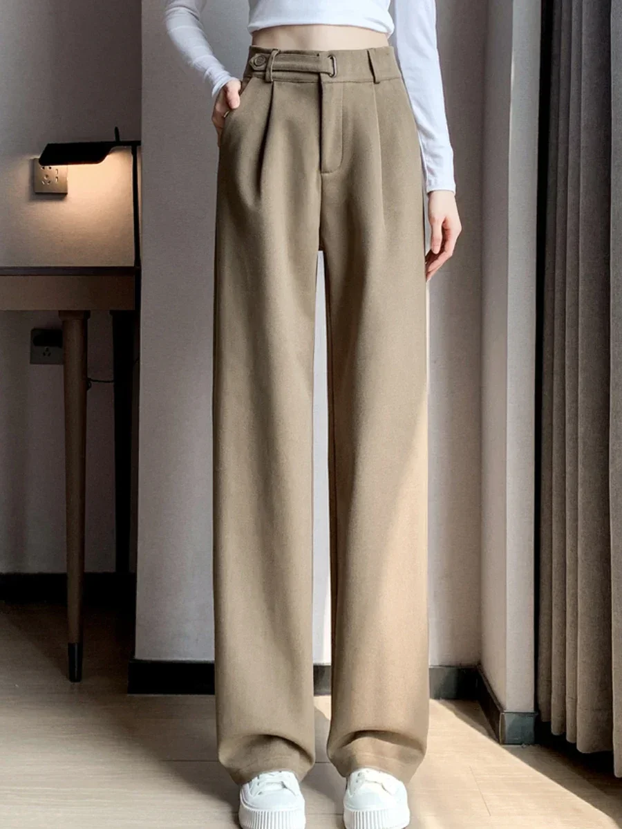 Bornladies Winter Thicken Office Ladies Trousers Women Fashion High Waist Full Length Pants Female Pleated Wide Leg Solid Pants