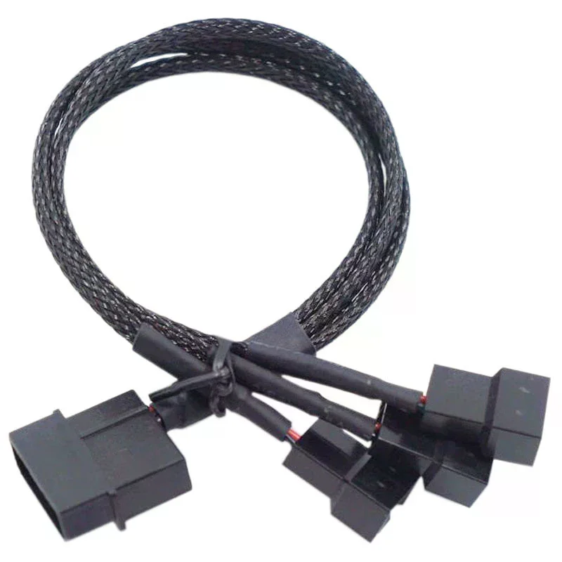 Black Sleeve 27cm Cooling Fan Splitter Power Cord 12V  3/4Pin One To Thre Cables