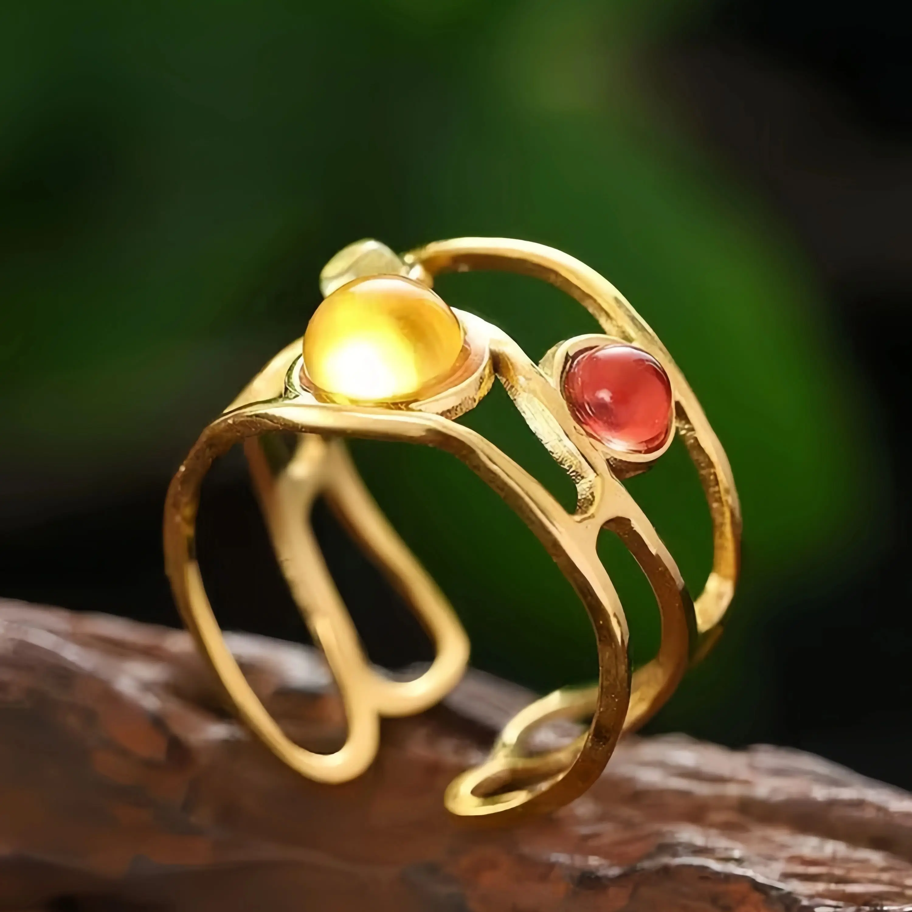 1PCS Fashionable Retro Resin Mesh Wave shaped Open Ring, Suitable