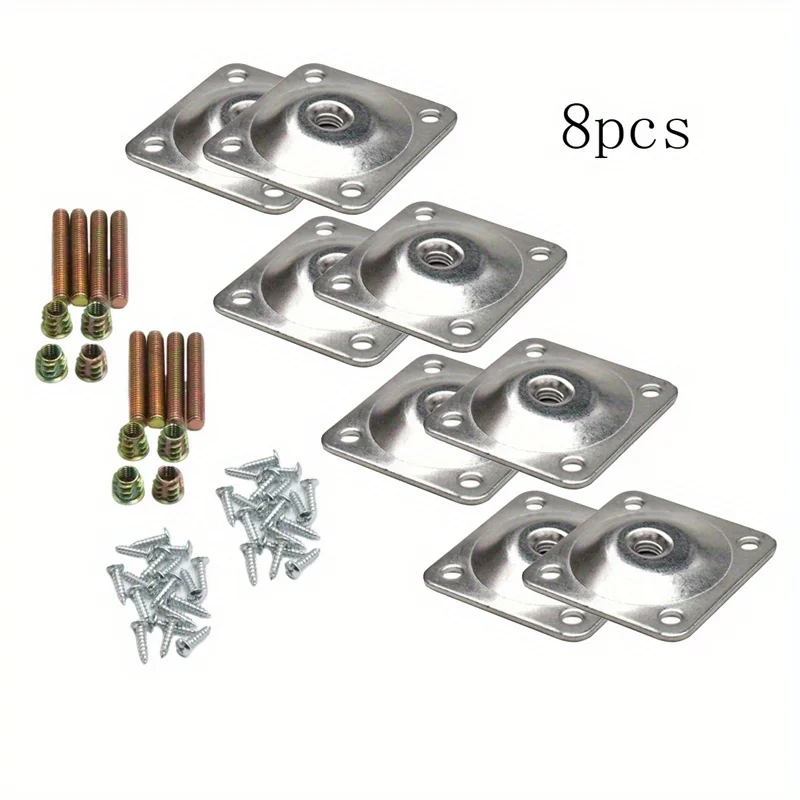8pcs Furniture Leg Mounting Plates with Hanger Bolts Screws for Sofa, Couch, Table Leg Replacement, Strengthened Attachment