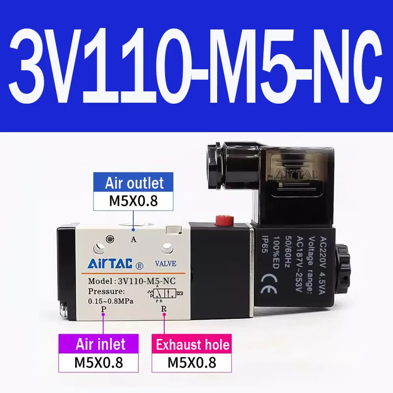 AirTAC Originele Pneumatische Solenoidklep 3V110-06 3V210-08 3V310-10 3/2-weg Richtingsklep Luchtregelklep AC DC12 24 110 220V
