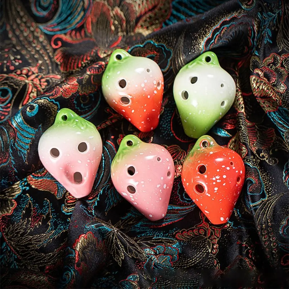 

Cute Strawberry Shaped Ocarina C Tone Gradient Color 6 Holes Ceramic Ocarina Fun Portable Kids Musical Instruments Toy Beginners