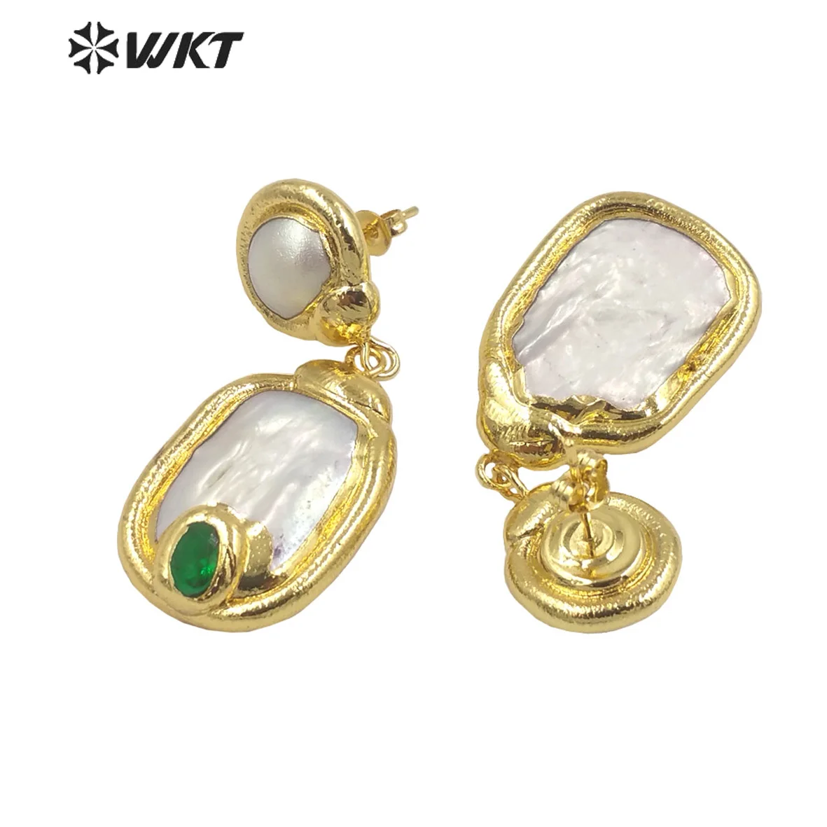 WT-MPE113 Gogeous Amazing Natural Freshwater Pearl  Square Beauty Lady Gold Plated Jewelry Earrings With Zircon Charms