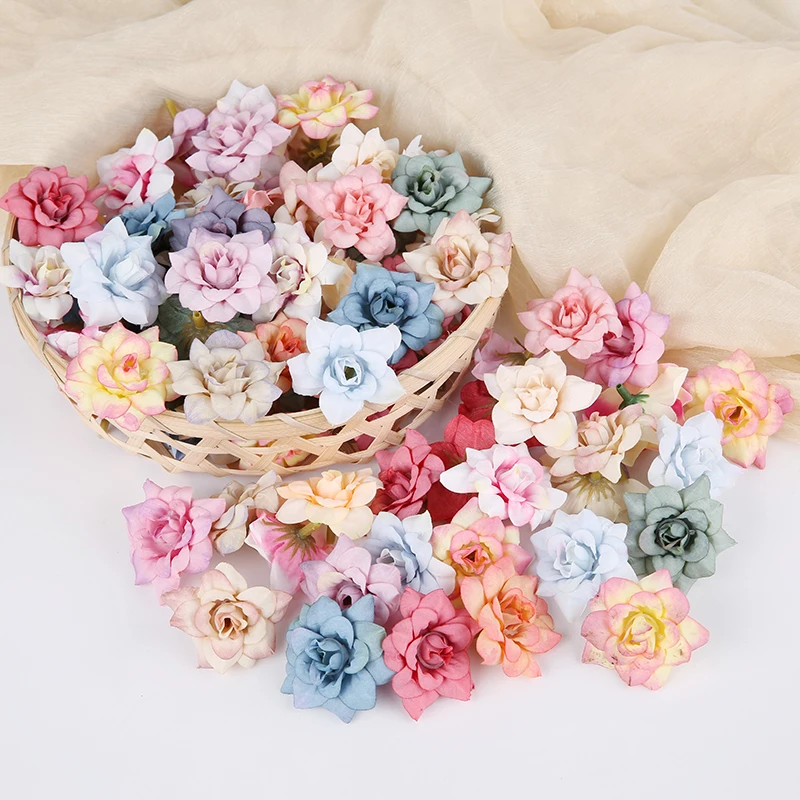 10Pcs Artificial Flower 4.5cm Silk Rose Head For Wedding Home New Year Decoration DIY Garland Scrapbook Gift Box Craft Flowers