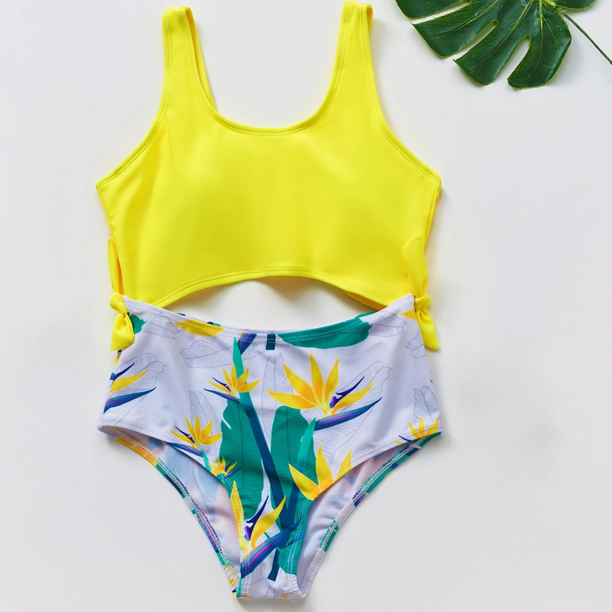 

New 5-14 Year Old Girl's One-piece Swimsuit with Yellow Flower Print Bathing Suit Beach Surfing Suits Swimwear Friend Gift