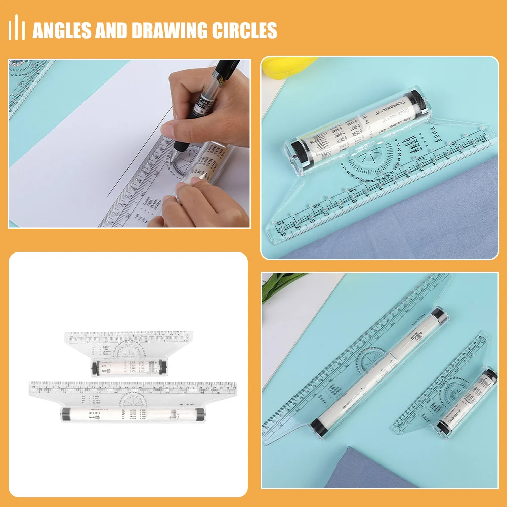 2 قطعة مسطرة متوازية من البلاستيك الشفاف لقياس الزوايا ودوائر الرسم وخطوط الصياغة أداة للطلاب والمهندسين والفنانين #3