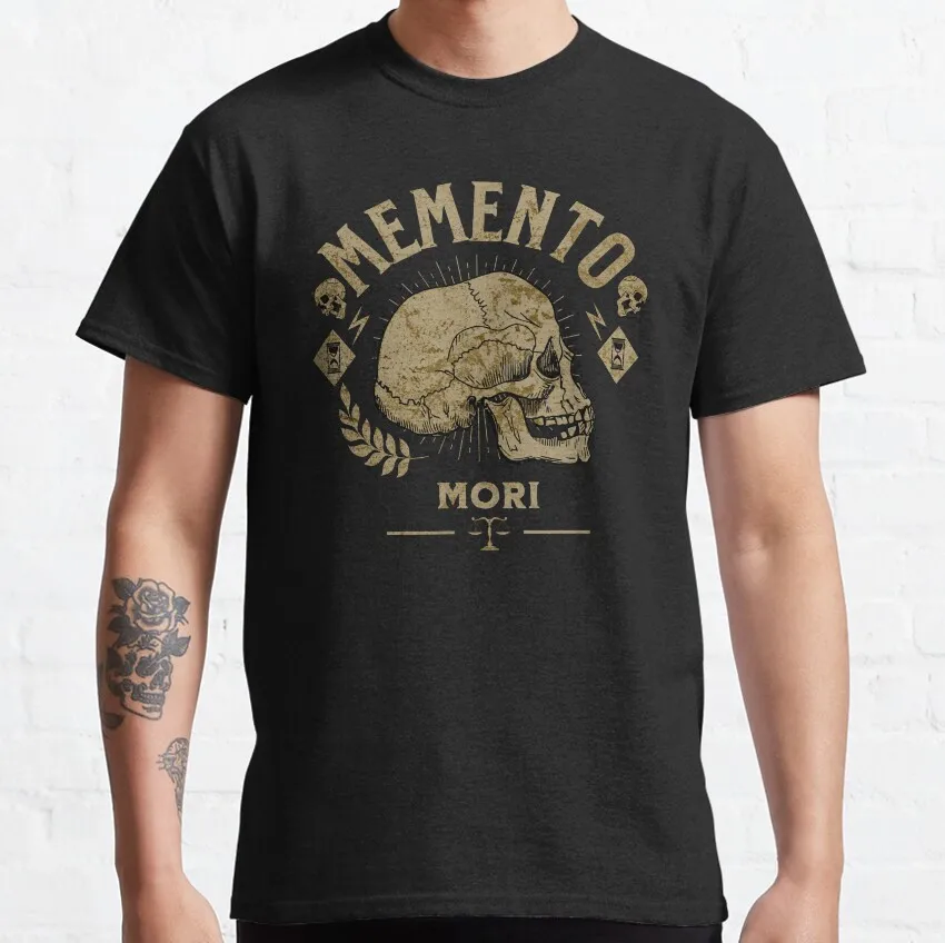 

Memento Mori T-Shirt for man Retro stoic philosophy -Symbolic Reflections of Life's Transience Graphic clothes