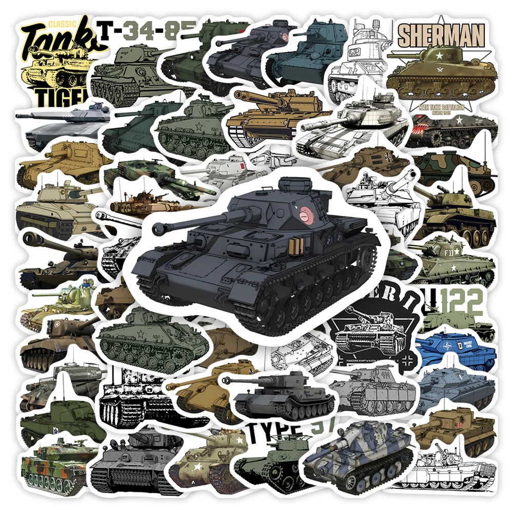 Tank Illustration Stickers Military Weapons Cool Kids DIY Toys Gift Decorative Decal for Junk Journals Laptop Luggage Waterproof