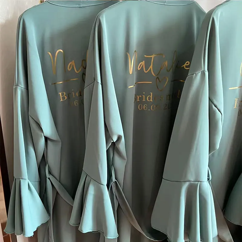 Eucalyptus Personalized Robes Custom Flounce Ruffle Robes Bridal Soft Chiffon Robe Wedding Day Dressing Gown for Bridesmaid Robe