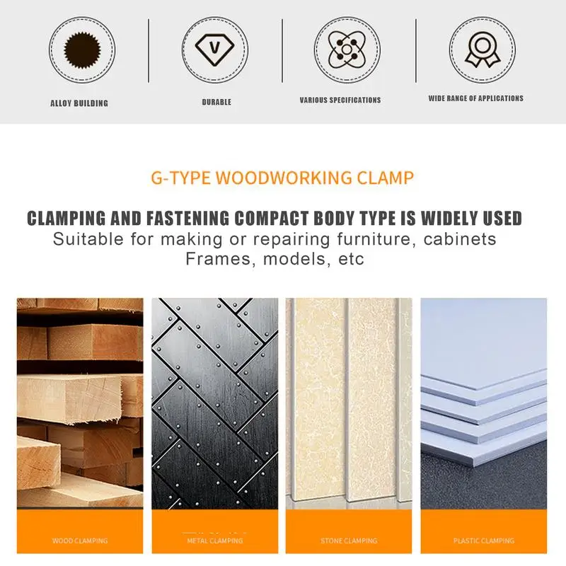 Hand Screw Clamp for Woodworking, Clipe de fixação manual, Portable Edging, Carbon Steel Fence