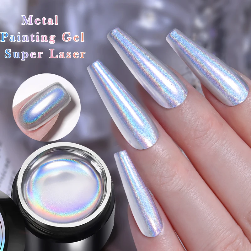 BORN PRETTY Super Laser Bright Metallic Gel Nail Polish Liner Painting  Silver Mirror Glitter Effect Soak Off Drawing Chrome Gel