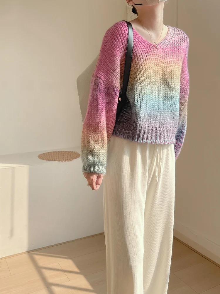 

Soft Cozy V-Ne Knitwear Loose Lantern Sve Dopane adient Early Spring New Sle Lazy Sle Women's Faion Sweater