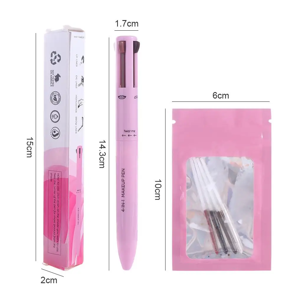 Liggend Zijdeworm Pen Glitter Markeerstift Cosmetisch Hulpmiddel Langdurige Lip Voering Pen 4 In1 Make-Up Pen Tattoo Marker Wenkbrauw Potlood