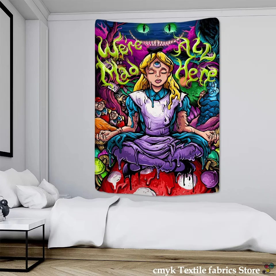 VIKAMA Fantasy Meditation Girl Art Tapestry Living Room Bedroom Boho Alice In Wonderland Psychedelic Art Wall Decorations