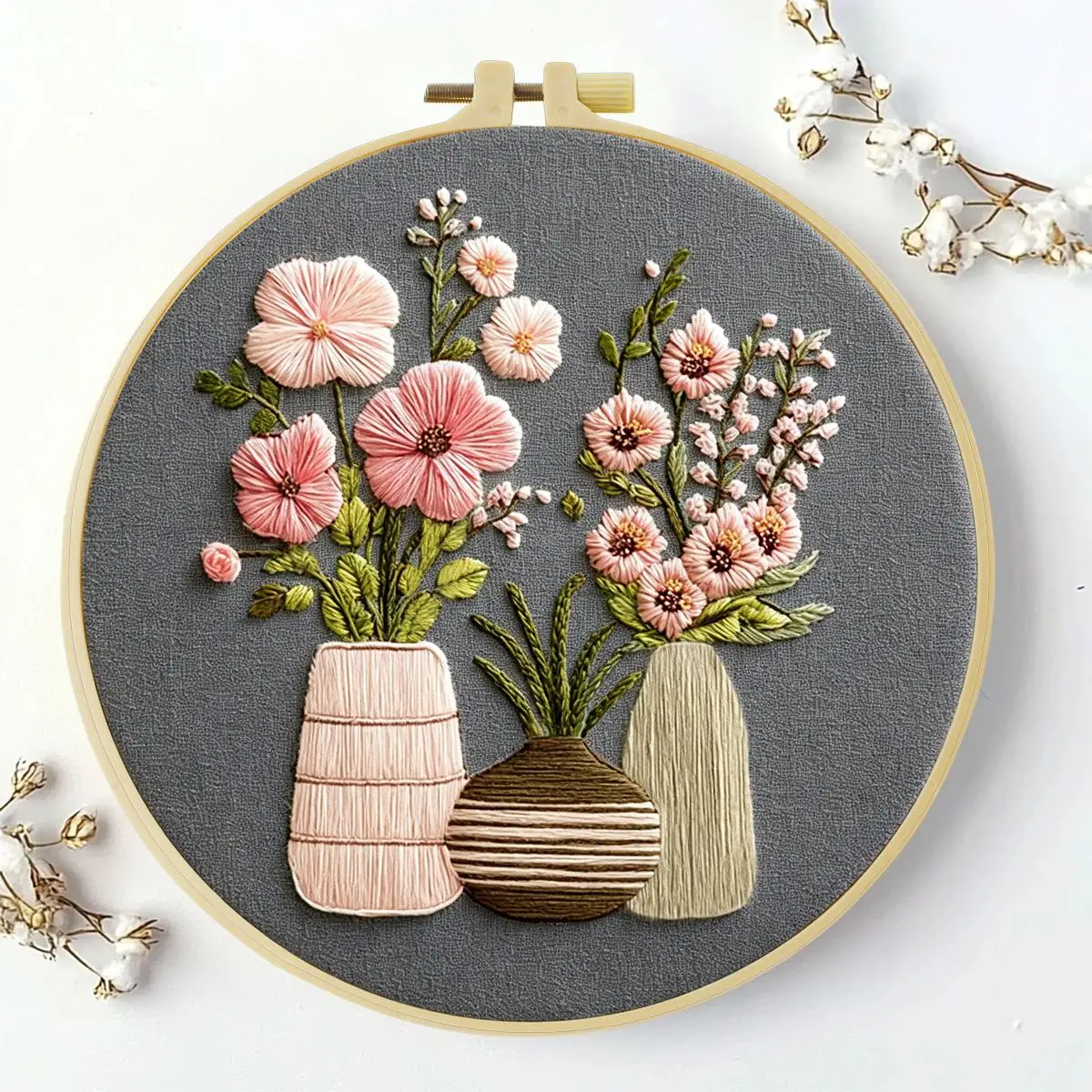 1 Stück 20X20CM/15X15CM 7,87/6,3 Zoll Vase Stickerei Starter-Kit DIY-Kit DIY-Stickerei-Set Handarbeiten Nähkunst Heimdekoration – Detail 1