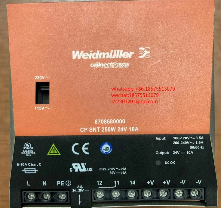 

For Weidmuller 8708680000 CP SNT Power Supply, 250w, 24V, 10A 1 Piece