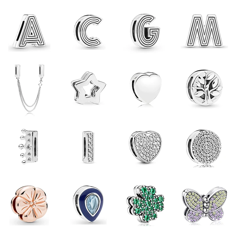 New Original 925 Sterling Silver Alphabet Clip Stopper Charm Beads Fit Pan Brand Reflections Bracelet DIY Women Jewelry