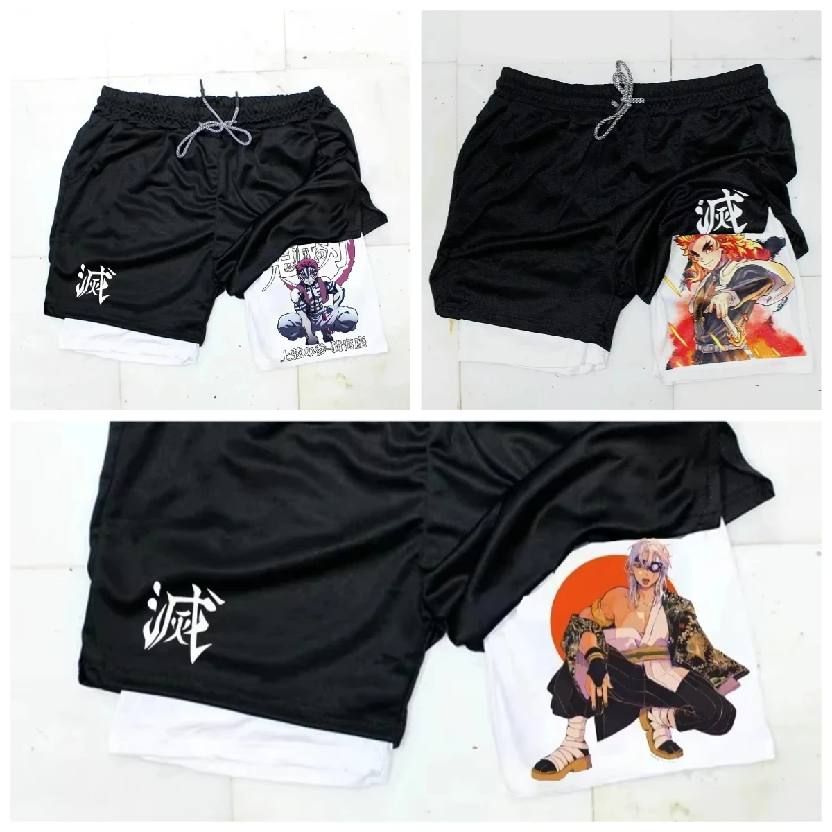 

Новинка 2023 года, креативные двойные спортивные шорты в стиле аниме «Убийца демонов», мужские быстросохнущие шорты для бега в тренажерном зале, летние шорты 2-в-1 для тренировок на открытом воздухе