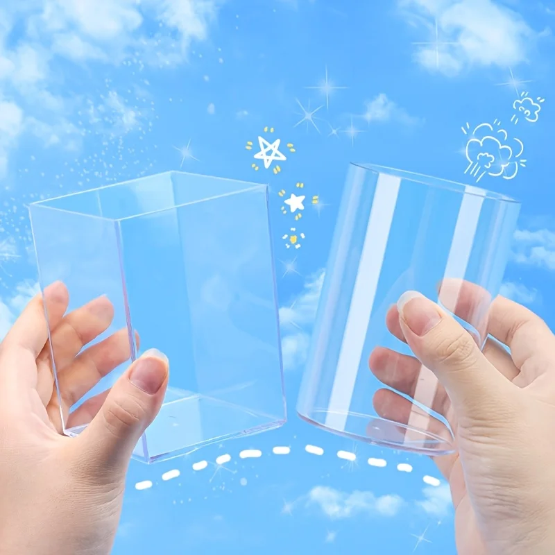 4 قطع حامل أقلام مربع من الأكريليك، كوب أقلام رصاص شفاف، تخزين فرش المكياج، منظم سطح المكتب للمكتب والمدرسة والمنزل، محمول