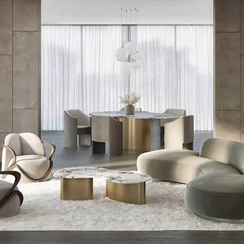 Marble special-shaped high-grade stainless steel coffee table rock slab villa large coffee table