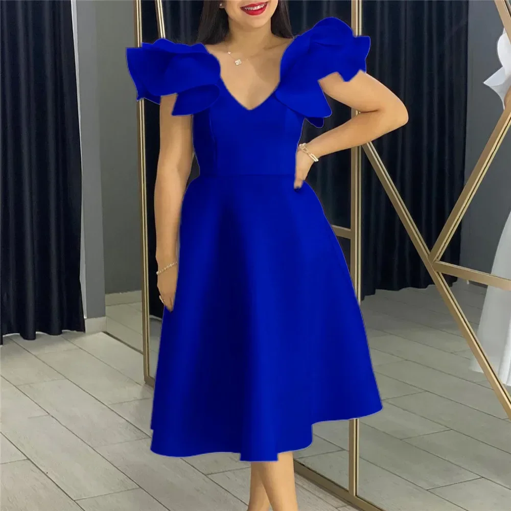 

2024 Summer New European and American Flounce High-waisted A-line Skirt Banquet Party Dress D510