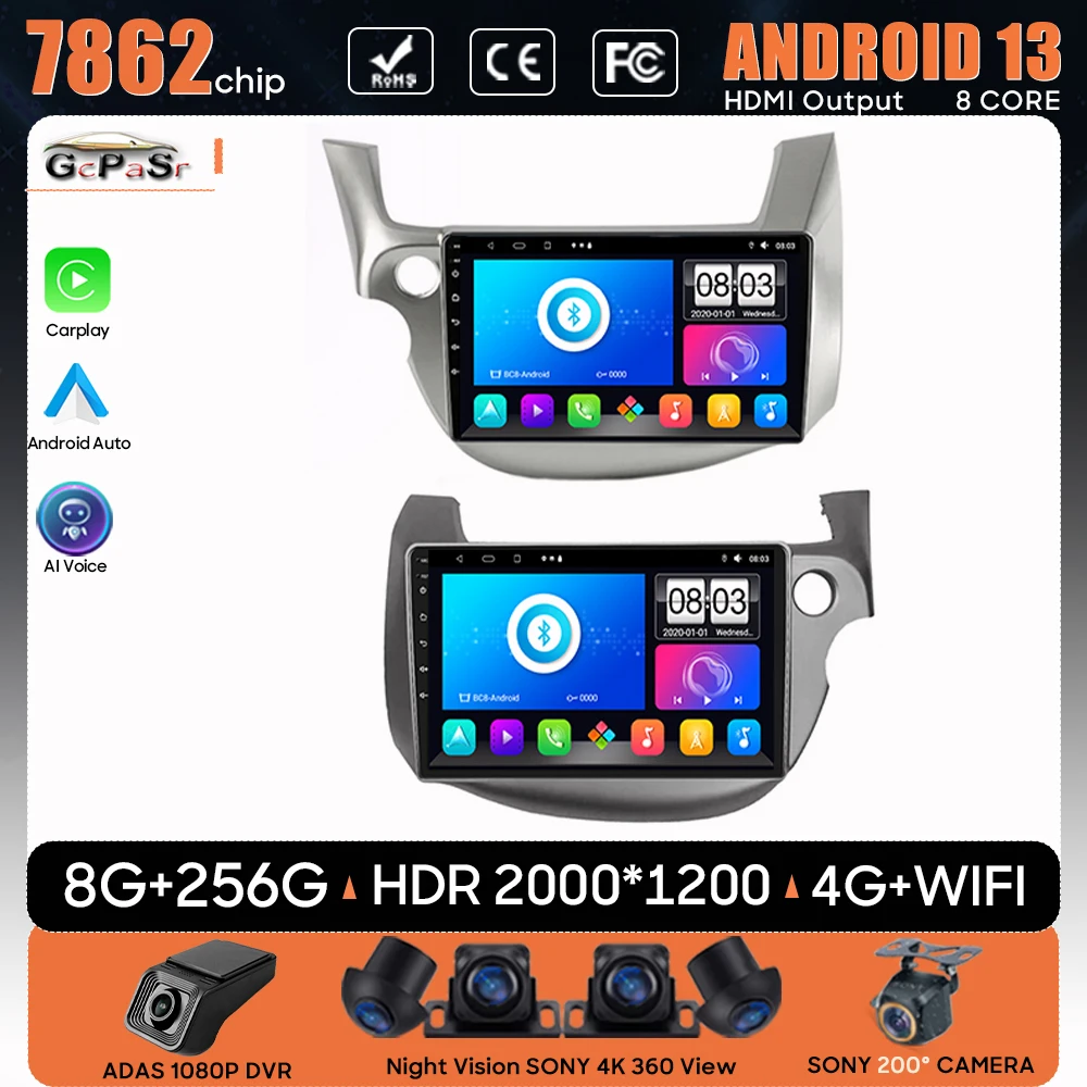 Car Radio Android 13 For Honda Jazz 2 GG 2008 - 2014 Fit 2 GE 2007 - 2014 Navigation GPS Carplay Android Auto Screen No 2din Cam