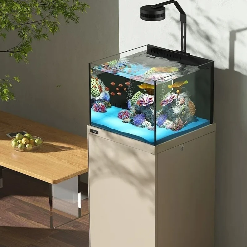 

b7- fish tank narrow overflow square tank gold crystal glass living room floor to wall household small bottom filter aquarium