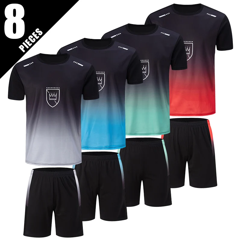 

2-piece Four Seasons Men's Short Sleeve Set Gradient Printed T-shirt for Youth Sports Fitness Running Comfortable and Casual