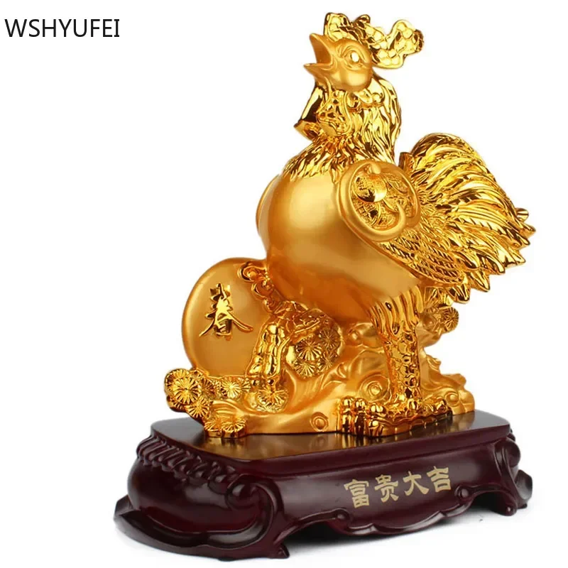 Golden Resin Chicken Animal Decoration Lucky Cock Statue Living Room Decoration Chinese TV Cabinet Figurines Ornaments Crafts