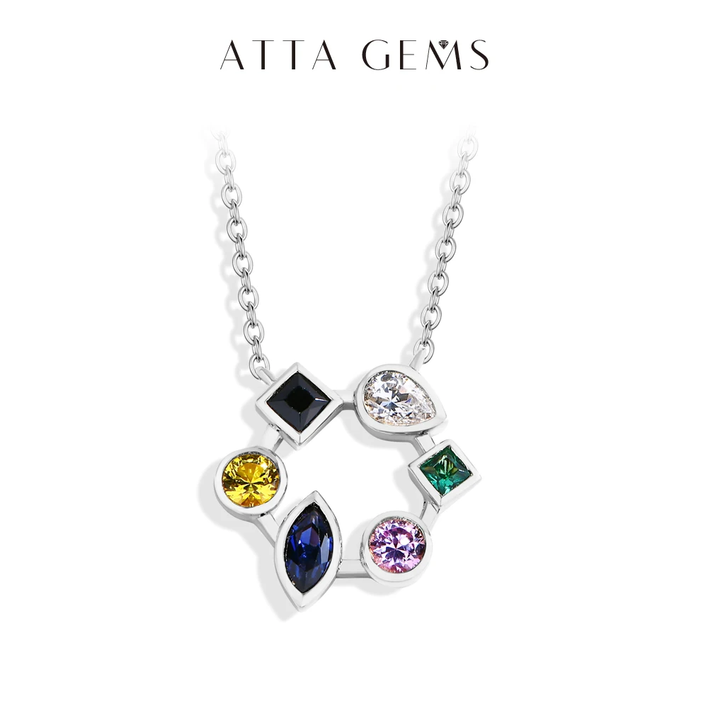 

ATTAGEMS S925 Sterling Silver Necklace 18K Yellow White Gold Plated O-chain Pear Zircon Marquise Sapphire Jewelry Gift For Women