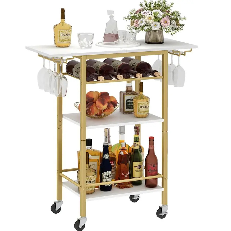 

Bar Cart, Home Bar Serving Cart, 4 Tier Mobile Drink Beverage Cart, Rolling Kitchen Shelf with Wine and Glass Holder, for Dinni